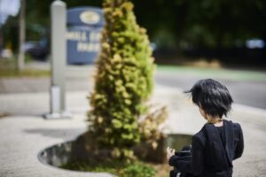 a small person (doll) sits in front of the world's smallest park